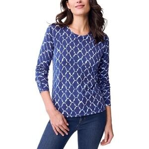 J McLaughlin Crewneck Sweater Button Sleeves Blue White Size XL